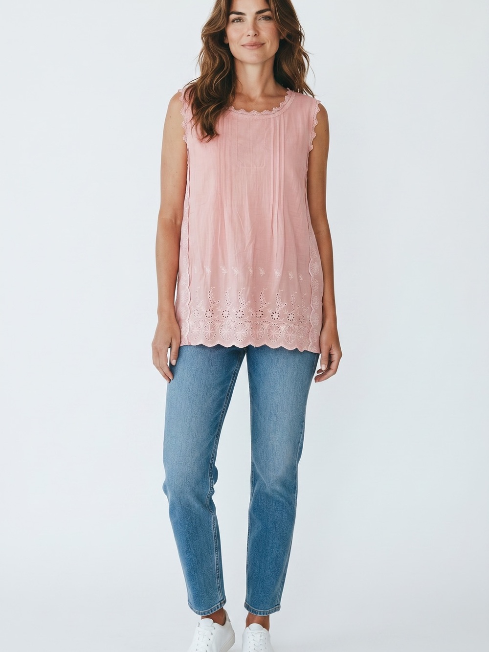 LIV LOS ANGELES Pintuck Pleat & Lace Trim Mixed Media Blouse in Pink 100% Cotton